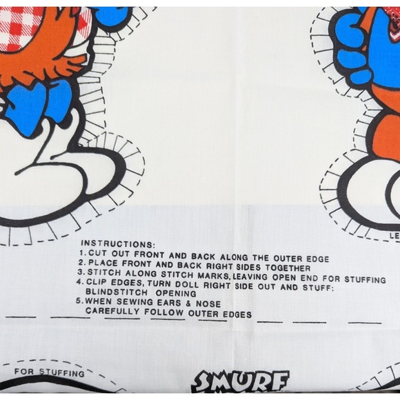 Vtg 1982 Smurf & Smurfette Western Cowboy Cut Sew Fabric Panel Pillow Doll Uncut - Picture 6 of 10